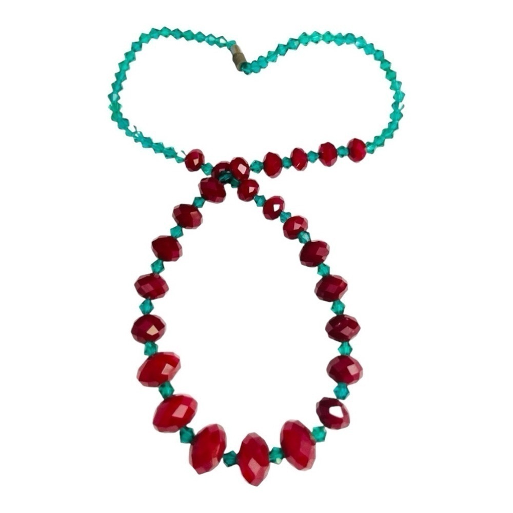 Red And Green Solid Weight Crystals Single Strand… - image 7